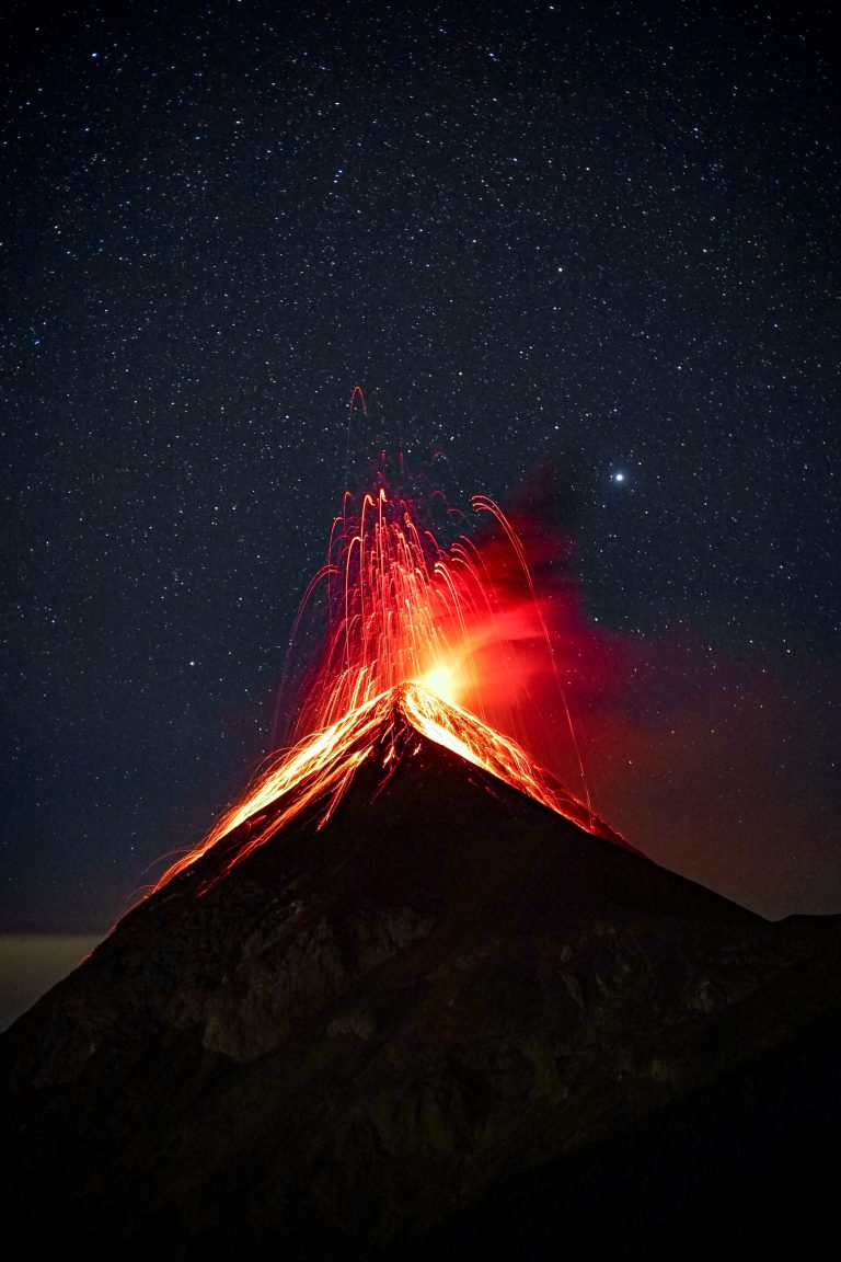 Volcano reupting at night